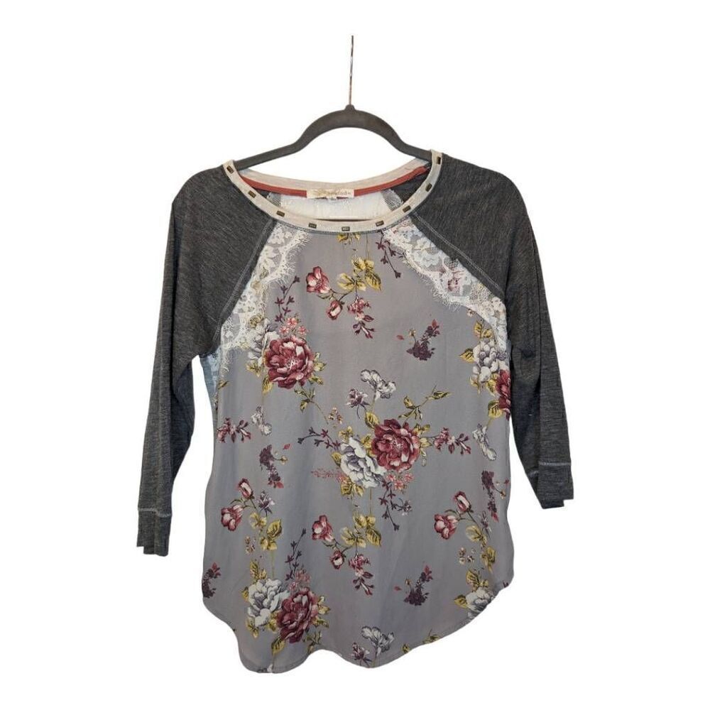 Rewind Floral 3/4 Sleeves Scoop Neck Blouse Women's Small